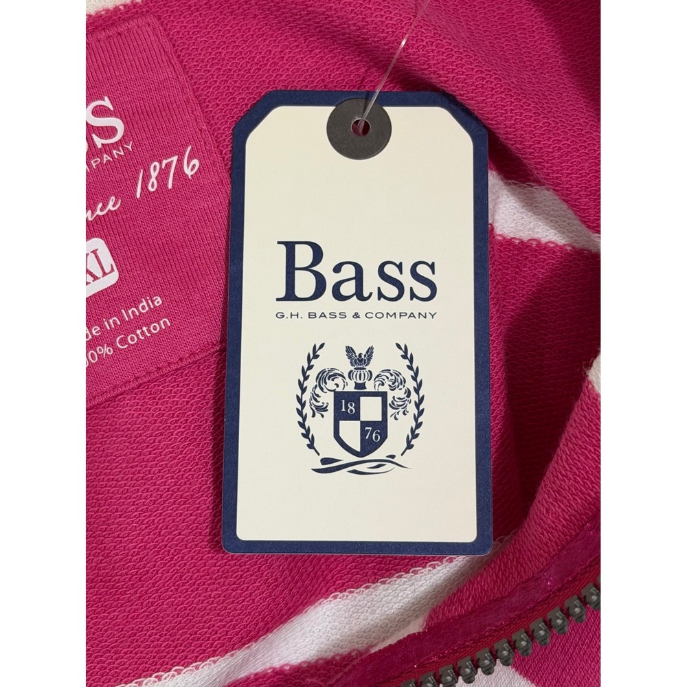 G.H. Bass Womens XXL Zip Up Hoodie Lilac Rose Pink White Striped 100% Cotton NEW - Picture 4 of 7